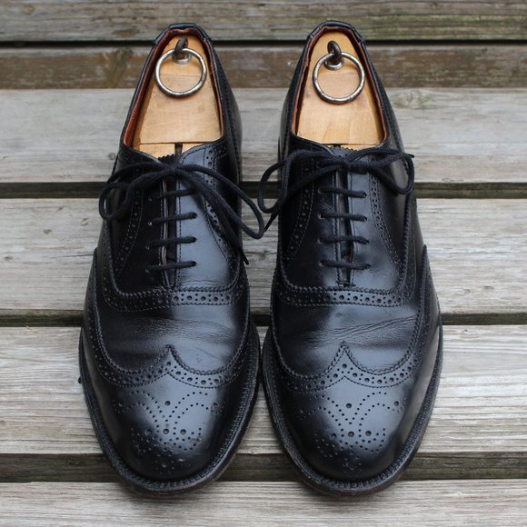 Vintage 80s Black Calfskin Leather Wingtips, Dack's Canada, Men's 8.5 B (Narrow) - Picture 3 of 12